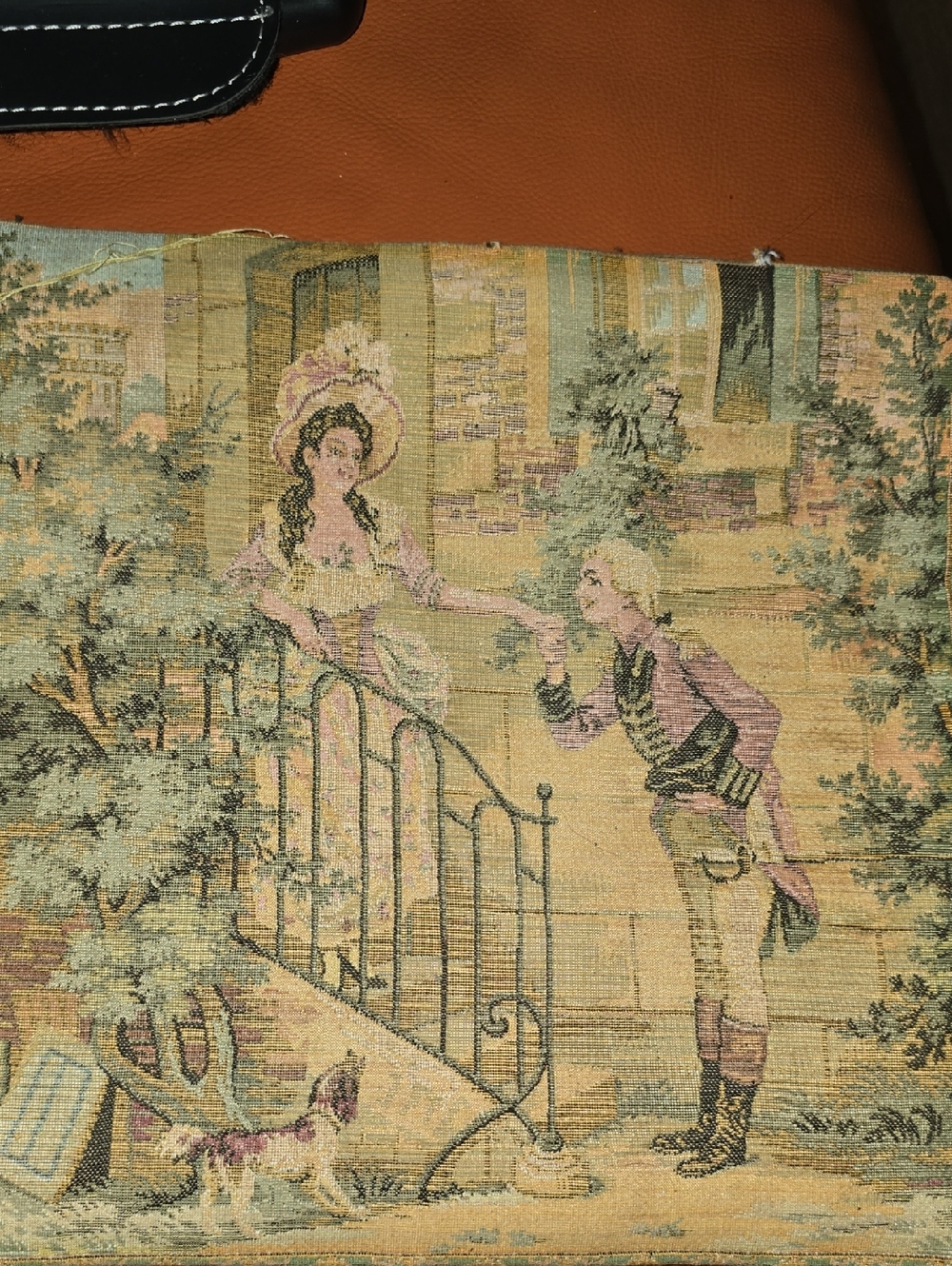 Vintage-Style Tapestry Wall Hanging in Beige and Pastel Pink